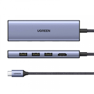 UGREEN CM511 5 az 1-ben adapter USB-C hub, 3x USB-A, HDMI, USB-C, TF, SD, lila (20956A)