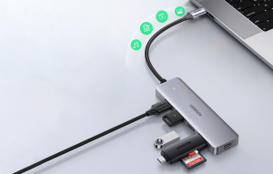 UGREEN 4 az 1-ben USB-C hub 4xUSB-A + USB-C szürke (70336B)