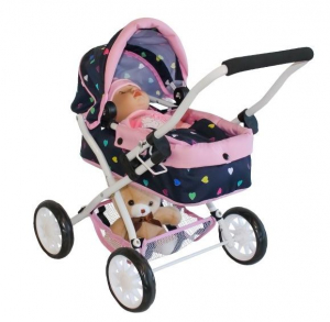 Hausmann ToyToyToy Szívecske mintás babakocsi mózeskosárral 40-66 cm (560N)