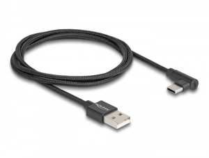 Delock USB-A - USB-C töltőkábel ívelt, 1m, fekete