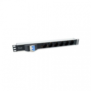 Equip hálózati elosztó (C14, 6x Schuko, Rack 1U, biztosíték, 1,8m kábel, aluminium, fekete) (333312)