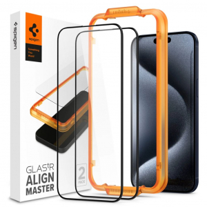 Spigen AlignMaster GLAS.tR iPhone 15 Pro kijelzővédő fekete kerettel (AGL06895)