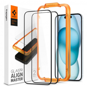 Spigen AlignMaster GLAS.tR iPhone 15 kijelzővédő fekete kerettel (AGL06906)