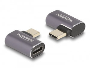 Delock USB Adapter 40 Gbps USB Type-C  PD 3.0 100 W csatlakozódugóval - csatlakozóhüvellyel, ívelt bal / jobb 8K 60 Hz fém (60047)