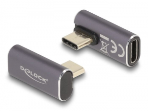 Delock USB Adapter 40 Gbps USB Type-C  PD 3.0 100 W csatlakozódugóval - csatlakozóhüvellyel, elforgatott ívelt bal / jobb 8K 60 Hz fém (60048)