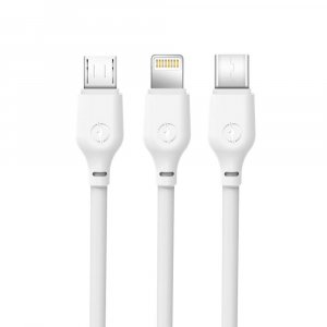 XO NB103 kábel 3in1 lightning - micro USB - USB-C fehér 2,1A 1m