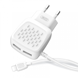 XO L51 2xUSB-A hálózati töltő + lightning kábel fehér