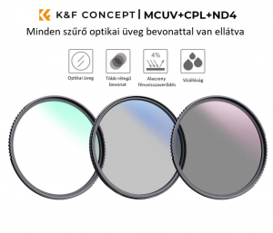 K&F Concept Professzionális szűrő szett + szűrőtartó tok (UV+CPL+ND4) 37mm (KF-1933V1)