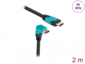 Delock High Speed HDMI csatlakoz&oacute;dug&oacute;val 90 &iacute;velt lefel&eacute; k&aacute;bel 2m (86992)