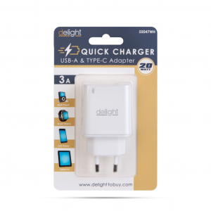 Delight 55047WH hálózati adapter USB-A - USB-C fehér