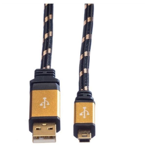 Roline USB-A apa - USB-mini B apa kábel 3m fekete-arany (11.02.8823-10)