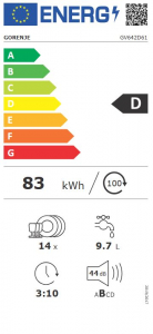 Gorenje GV642D61 beépíthető mosogatógép fehér