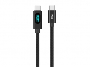 Well USB-C - USB-C töltőkábel kijelzővel 1m fekete (CABLE-USBC/USBC-1BK10001-WL)