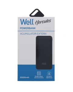 Well Power Bank 20000mAh fekete (PBANK-HERCULES200BK-WL)