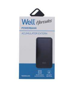 Well Power Bank 10000mAh fekete (PBANK-HERCULES100BK-WL)