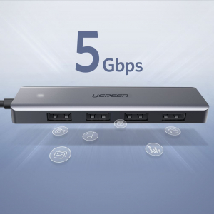 UGREEN 4 az 1-ben adapter, USB Hub 4x USB 3.0, micro USB, szürke (50985)