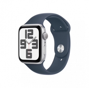 Apple Watch SE (2023) GPS 44mm ezüst alumíniumtok, viharkék sport szíj M/L (MREE3QH/A)