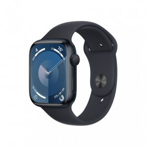 Apple Watch Series 9 GPS 45mm éjfekete alumíniumtok, éjfekete sportszíj M/L méret (MR9A3QH/A)