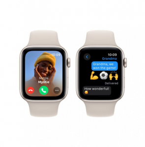 Apple Watch SE (2023) GPS 44mm csillagfény alumíniumtok, csillagfény sportszíj M/L (MRE53QH/A)