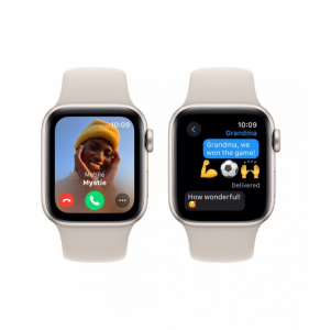 Apple Watch SE (2023) GPS 40mm csillagfény alumíniumtok, csillagfény sportszíj M/L (MR9V3QH/A)