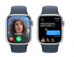 Apple Watch Series 9 GPS 41mm ezüst alumíniumtok, viharkék sportszíj S/M méret (MR903QH/A)