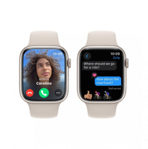 Apple Watch Series 9 GPS 45mm csillagfény alumíniumtok, csillagfény sportszíj M/L méret (MR973QH/A / MR973QF/A)