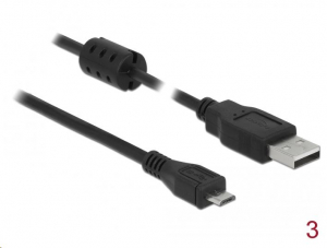 Delock USB 2.0-s kábel A-típusú csatlakozó > USB 2.0 Micro-B csatlakozó 3,0 m fekete (84909)