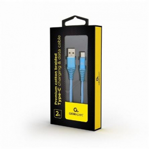 Gembird USB type-C - USB Type-A szövet borítású adat- és töltőkábel 2m kék-fehér (CC-USB2B-AMCM-2M-VW)