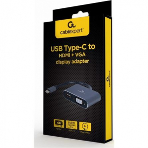 Gembird Cablexpert USB-C -> HDMI + VGA adapter fekete (A-USB3C-HDMIVGA-01)