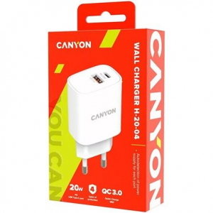 Canyon H-20-04 USB-A - USB-C hálózati töltő 20W fehér (CNE-CHA20W04)