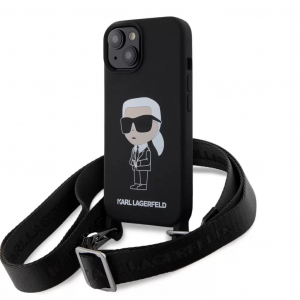 Karl Lagerfeld Apple iPhone 15 tok + crossbody strap fekete (KLHCP15SSCBSKNK)