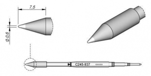 JBC Tools C245937 forraszt&oacute;hegy, g&ouml;mb&ouml;lyű, egyenes 0.6 mm, hossza 7.5 mm
