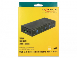 Delock külső ipari hub4 x USB 3.0 A 15 kV ESD védelemmel (63309)