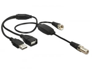 Delock atenna kábel F Jack > F Plug, phantom táp 5 V USB-ről 22cm (13006)