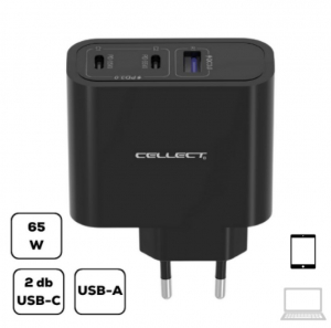 Cellec MTCB-PD65W-BK 2xUSB-C + USB-A hálózati töltő adapter gyorstöltő funkcióval fekete