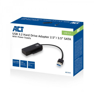 ACT AC1515 USB-A merevlemez adapter 2,5"/3,25" SSD/HDD tápegységgel fekete