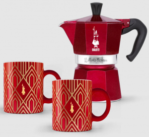 Bialetti Moka Express 6 személyes kávéfőző + 2db bögre deco glamour piros (9910)