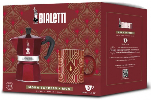 Bialetti Moka Express 3 személyes kávéfőző + bögre Deco Glamour piros (9901)