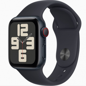 Apple Watch SE (2023) (GPS + Cellular) 40mm éjfekete alumíniumtok, éjfekete sportszíj M/L (MRGA3QF/A)