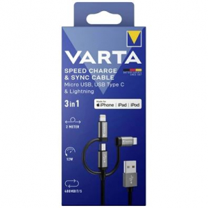 Varta USB-A --> Lightning/microUSB/USB-C kábel 2 m (57937101111 )