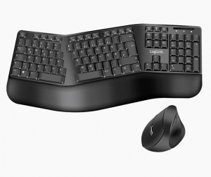Logilink ergonomikus vezeték nélküli német billentyűzet + egér fekete (ID0211)