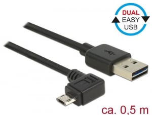 Delock USB 2.0-s kábel A-típusú csatlakozó > USB 2.0 Micro-B csatlakozó 0,5 m fekete (83847)