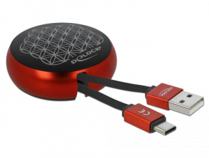 Delock USB 2.0 behúzható kábel USB-A - USB-C fekete-piros (85819)