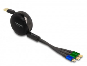 Delock USB 3 az 1-ben visszahúzható töltőkábel MicroUSB-hez 2 x USB-C gyorstöltéssel fekete (85359)