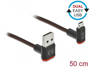 Delock EASY-USB 2.0 kábel A-típusú csatlakozódugó - EASY-USB Micro-B típusú csatlakozódugó, ívelt 0,5m (85265)