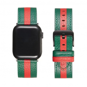 XPRO Apple Watch bőr szíj sötétzöld-piros 38mm/40mm/41mm (128066)