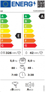 LG F2DR508SWW elöltöltős mosó- és szárítógép fehér