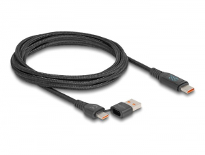 Delock USB-C + USB A-típusú apa - USB-C apa kábel  PD 3.1, 140W tápjelzővel 1,20 m (88137)