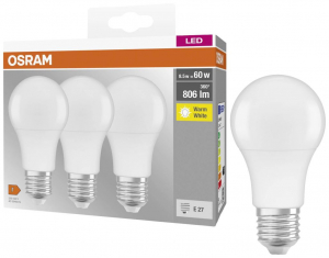 Osram LED fényforrás E27 8.5W 3db/cs (4099854046797)