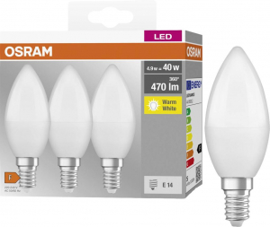 Osram LED fényforrás gyertya forma E14 4.9W melegfehér 3db/cs (4099854047091)